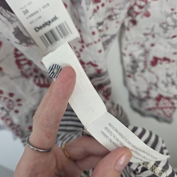 Desigual White Gray Striped Long Sleeve Button Up Arsty Mini Dress Size 8 - Picture 8 of 11